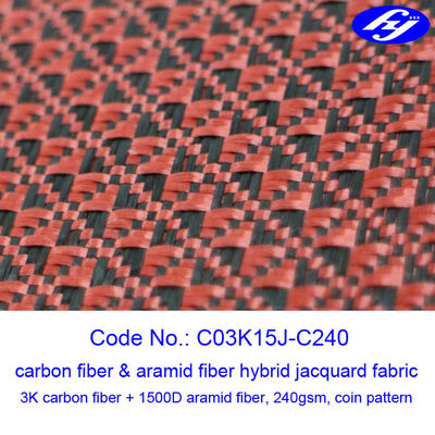 Jacquard νομισμάτων σχεδίων άνθρακα Aramid υβριδικό ύφασμα Aramid άνθρακα υφάσματος μαύρο/κόκκινο